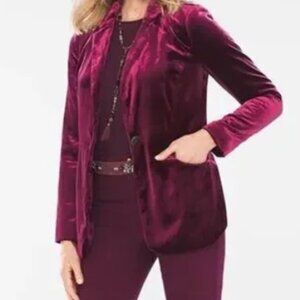 CHICOS  Sz 3 Maroon Wine Burgundy color Lined Velvet Boyfriend Blazer  14  16